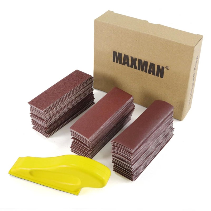 MAXMAN طقم ورق صنفرة ميكرو 100 قطعة، 3.5 بوصة × 1 بوصة كتلة صنفرة يدوية لاصبع صنفرة للمشاريع الصغيرة، ورق صنفرة متنوع من 80 120 240 400 600 800 1000 1200 1500 2000 حبيبة لصنفرة الحرف الخشبية - Image 2